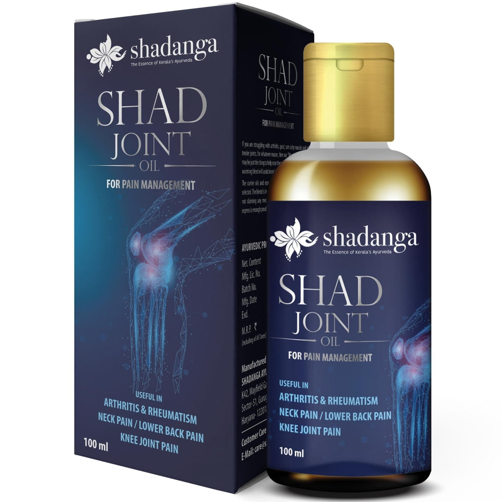 Shadanga Shad Joint Oil bottle and packaging for arthritis, rheumatism, knee pain, neck pain, and lower back pain relief